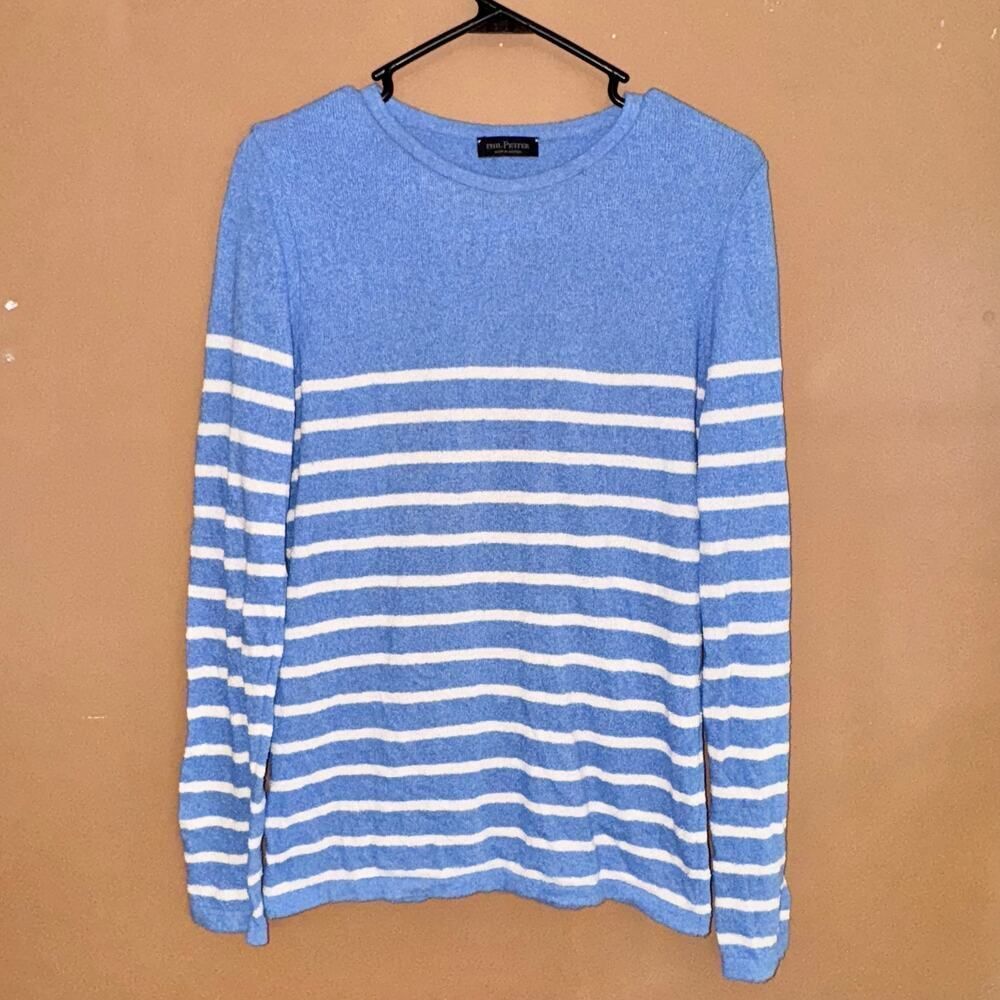 Phil Petter Wool Knit Blue Striped Designer Sweater - Picture 4 of 8
